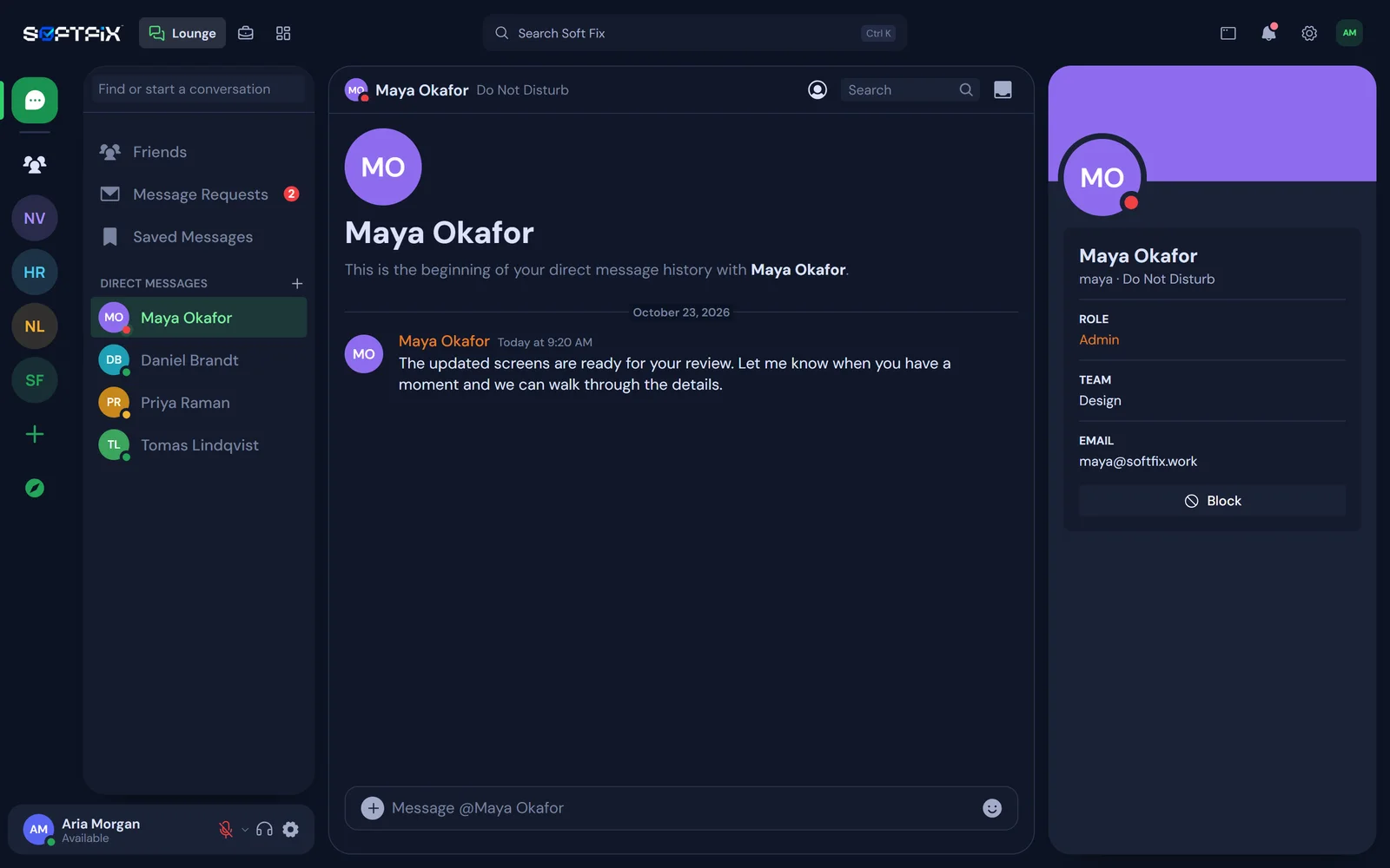 Soft Fix Tracker: A direct conversation with a teammate and their profile card