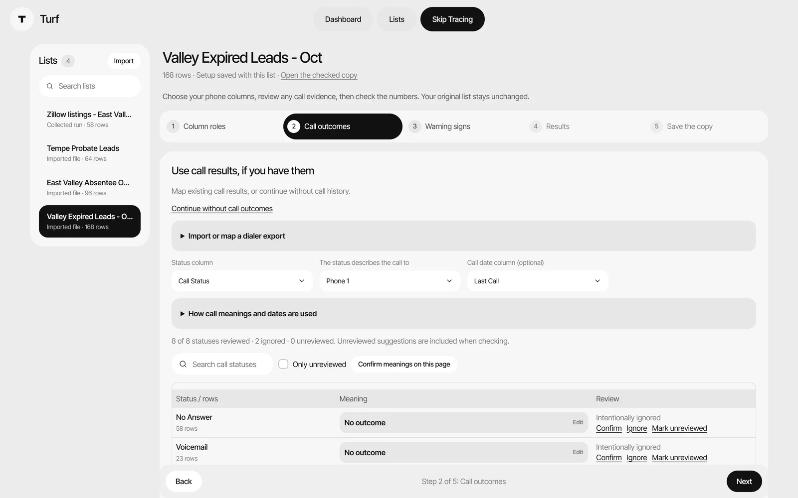 Skip Tracing step two: mapping call statuses to what they mean